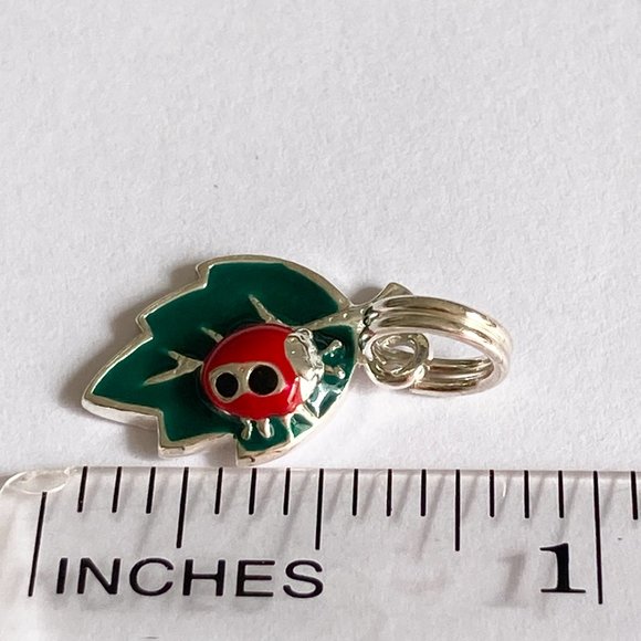 Sterling Silver Ladybug Charm 925 Enamel Red Leaf European Bead Pendant Bracelet - Picture 7 of 8